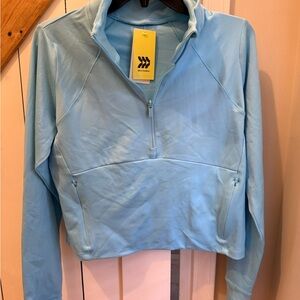 All in Motion Crop- Light Blue Quarter-Zip Pullover